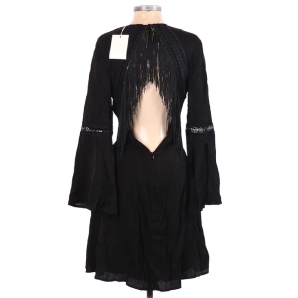 NWT Jetset Diaries Spartel Fringe Open Back Mini Dress Black M - Picture 13 of 16